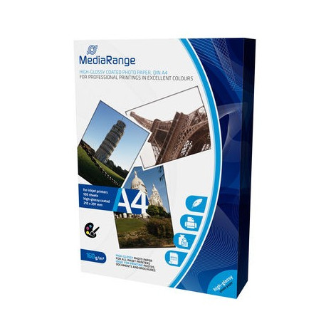 MediaRange A4 Photo Paper for inkjet printers, Brillante, 160g, 100 uni