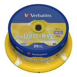 Verbatim DVD+RW SERL 4.7GB 4X MATT SILVER SURFACE Cake 25