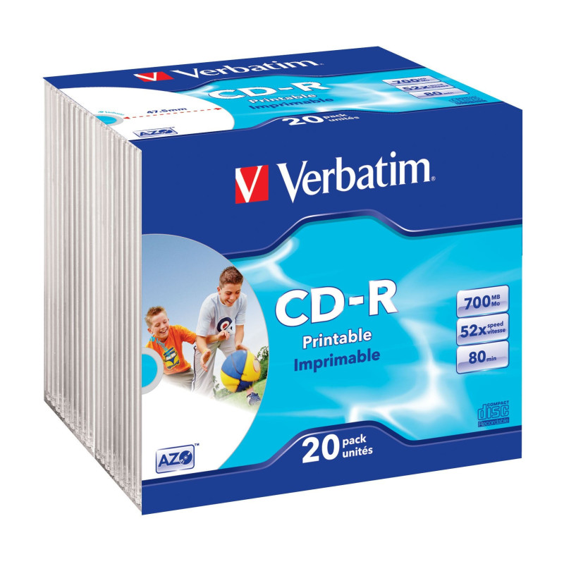 Verbatim CDR AZO 700MB/52x Printable, Caixa Slim Pack 20 - DVD.pt