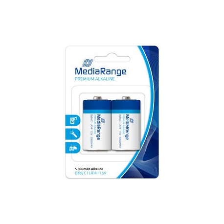 MediaRange Premium Pilas Alkaline, Baby C|LR14|1.5V, Pack 2