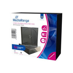 Pack 5 MediaRange CD Jewelcase para 1 disco, 10.4mm, bandeja negra