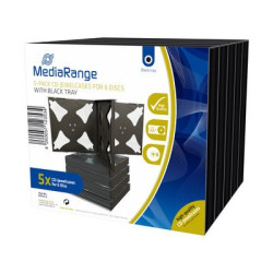 Pack 5 MediaRange CD Jewelcase para 6 disco, 22mm, bandeja negra