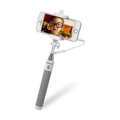 MediaRange Universal Selfie-Stick for Smartphones, with cable, white/grey