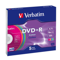 Verbatim DVD+R AZO 4.7GB 16X COLOUR SURFACE Slimcase Pack 5