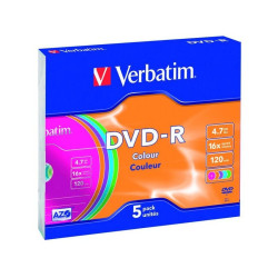 Verbatim DVD-R AZO 4.7GB 16X COLOUR SURFACE Slimcase Pack 5