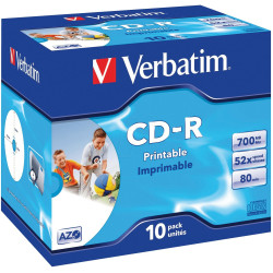 Verbatim CD-R 52x FF Printable AZO Jewelcase, ID Branded - 10 uds