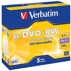 Verbatim DVD+RW SERL 4.7GB 4X MATT SILVER SURFACE Jewelcase Pack 5