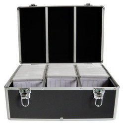 Media storage case for 500 discs, aluminum look, with hanging sleeves, black