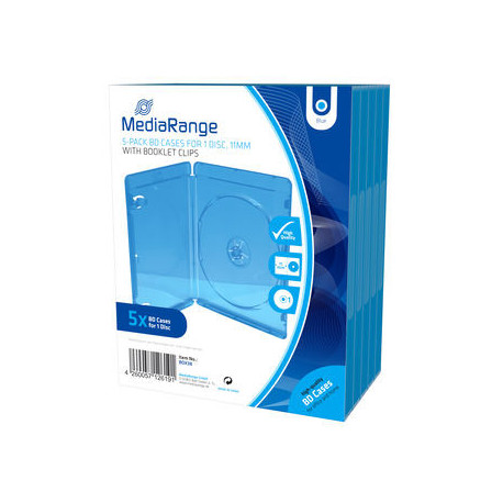 MediaRange Caixa BD para 1 disco, 11mm, Azul, Pack 5