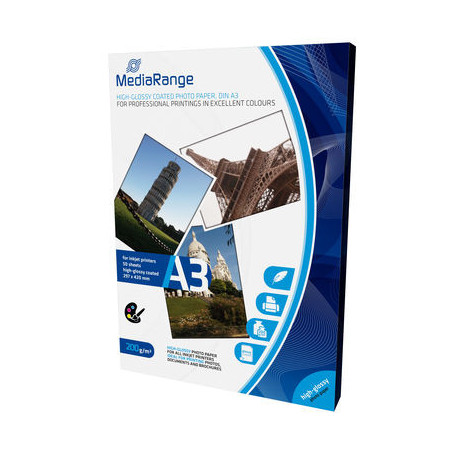 MediaRange DIN A3 Photo Paper for inkjet printers, high-glossy coated, 200g, 50 sheets