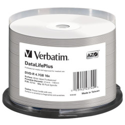 DVD-R 16x Verbatim Inkjet Printable Blanco FF Tarrina 50 Uds