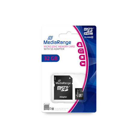 MediaRange microSDHC memory card, Class 10, with SD adapter, 32GB
