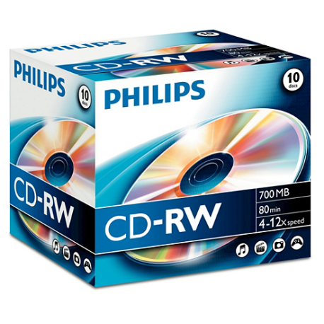Philips CD-RW 80Min 700MB 4-12x Jewel Case (10 unidades)
