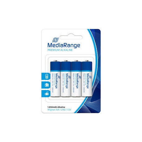 MediaRange Premium Alkaline Batteries, Mignon AA|LR6|1.5V, Pack 4