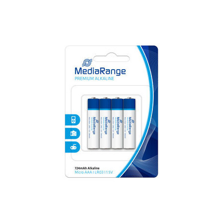 MediaRange Premium Alkaline Batteries, Micro AAA|LR03|1.5V, Pack 4