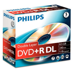 Philips DVD+R 8,5GB DL 16x jEWELCASE 5 UNIDADES