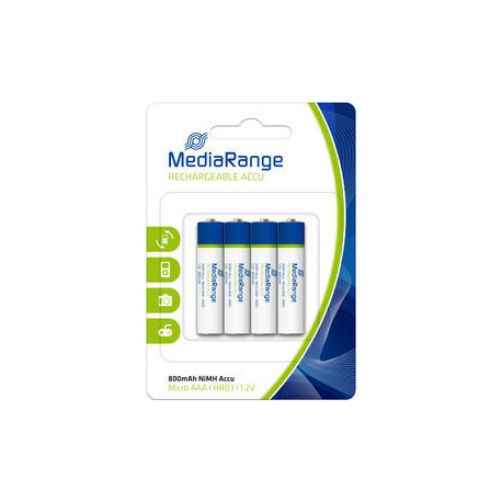 MediaRange Rechargeable NiMH Accus, Micro AAA|HR03|1.2V, Pack 4