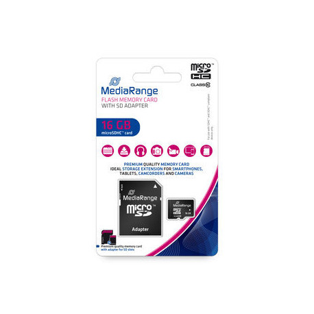 Cartão de memória MediaRange microSDHC ™, classe 10, com adaptador de cartão SD, 16 GB