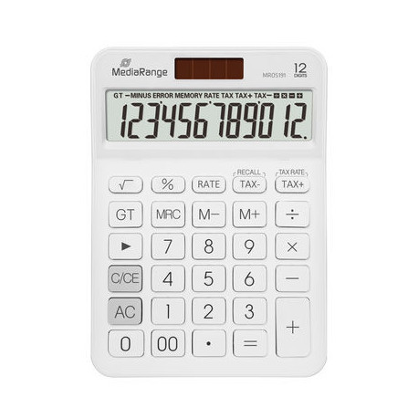 Calculadora com função fiscal, LCD de 12 dígitos, alimentada por energia solar e bateria