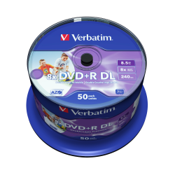 Verbatim DVD+R Doble Capa 8.5GB 8X WIDE PRINTABLE NO ID SURFACE Cake 50