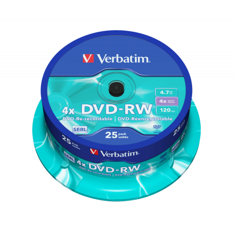 Verbatim DVD-RW SERL 4.7GB 4X MATT SILVER SURFACE Cake 25