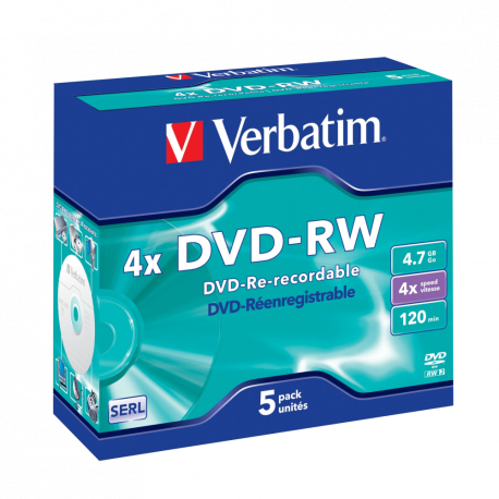 Verbatim DVD-RW SERL 4.7GB 4X MATT SILVER SURFACE Jewelcase Pack 5