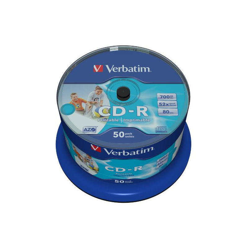 CD-R 52x FF Printable Verbatim AZO NON-ID Cake 50 pcs - DVD.pt