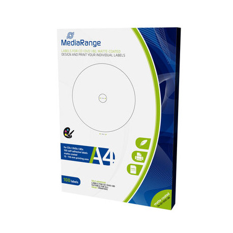 MediaRange Labels for CD DVD BD, 15-118mm, matte-coated, Pack 100