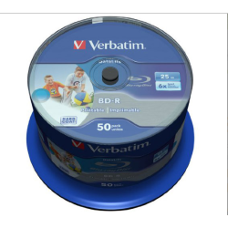 Verbatim BD-R HTL SINGLE LAYER DL+ 25GB 6X WIDE PRINTABLE SURFACE HARD COAT Cake 50