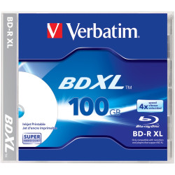 BD-R Verbatim XL 100GB 4x Wide Inkjet Printable Jewel Case