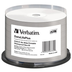Verbatim DVD-R AZO 4.7GB 16x DL+ wide glossy waterproof printable surf. Non-ID Cake 50