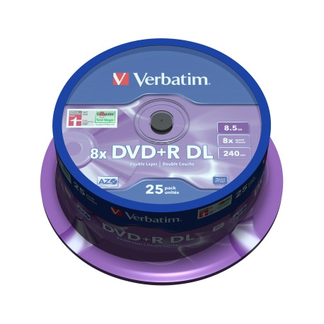 Verbatim DVD+R DOUBLE LAYER 8.5GB 8X MATT SILVER SURFACE Cake 25