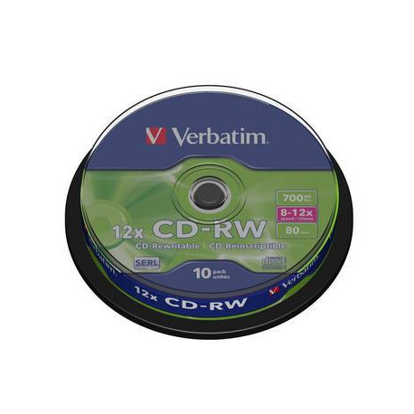 Verbatim CD-RW SERL 700MB 12X SCRATCH RESISTANT SURFACE Cake 10