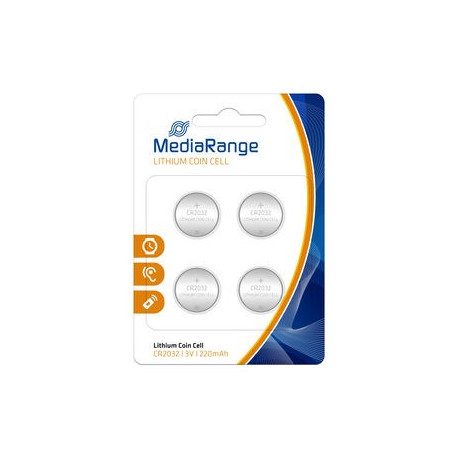 MediaRange Lithium Coin Cells, CR2032|3V, Pack 4