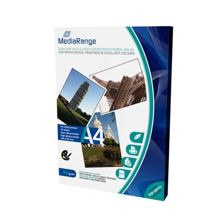 MediaRange DIN A4 Photo Paper for inkjet printers, dual-side high-glossy coated, 160g, 50 sheets